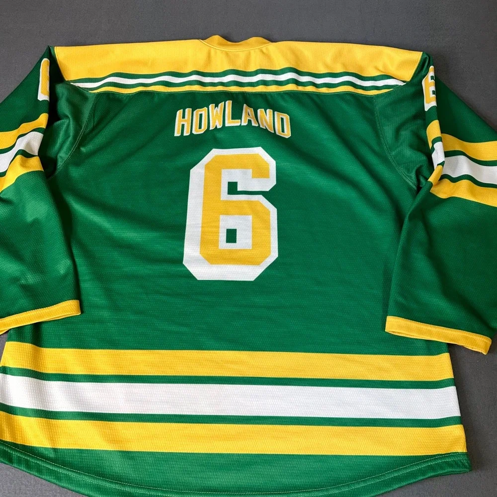 Adelph Wear Uni Watch Hockey Jersey Mens XL Green Yellow Howland 6 Lace Up Neck